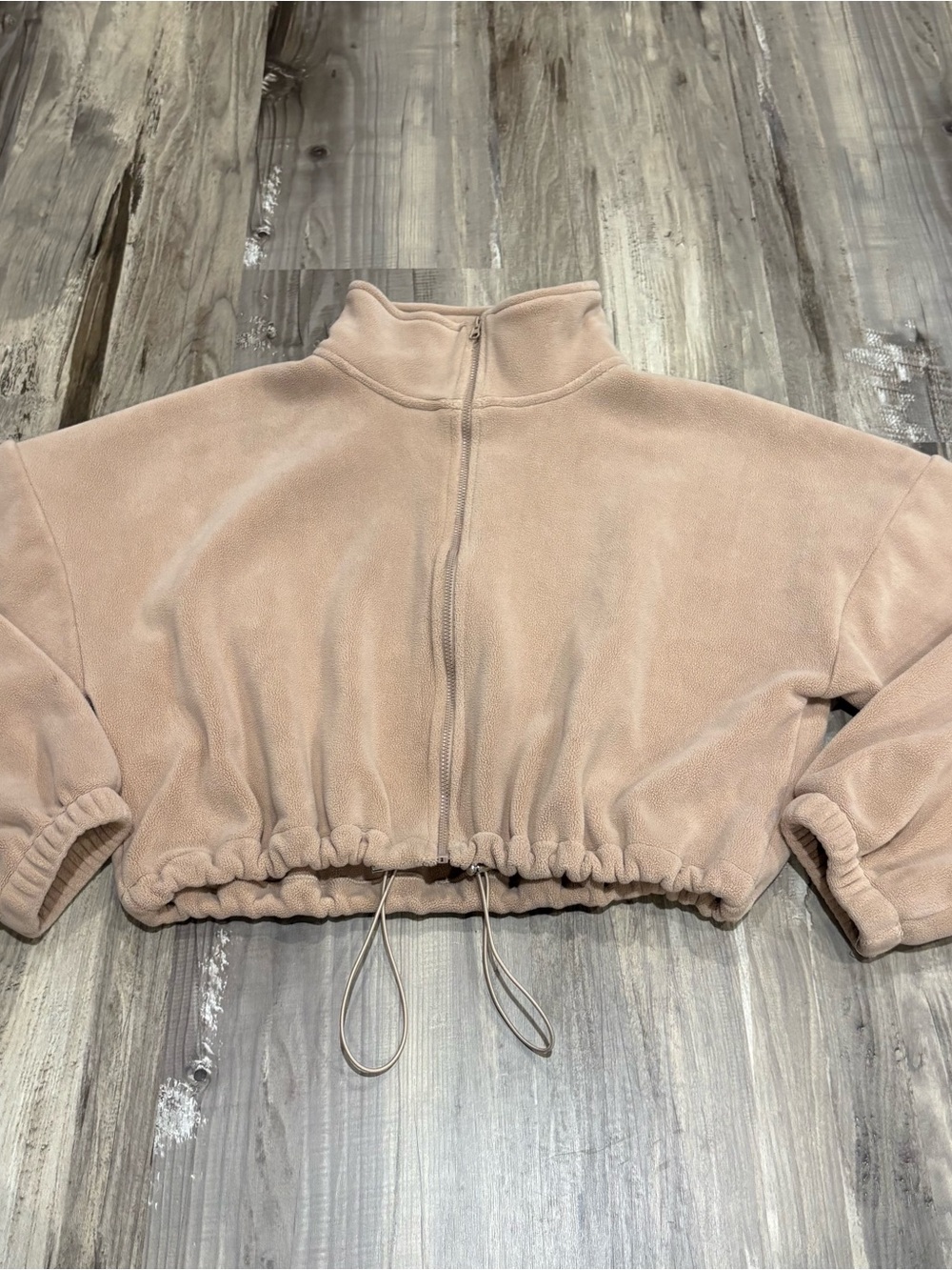 QINSEN Women's Full Zip Fleece Short Jacket Long Sleeve Sherpa Crop Coat SZ S